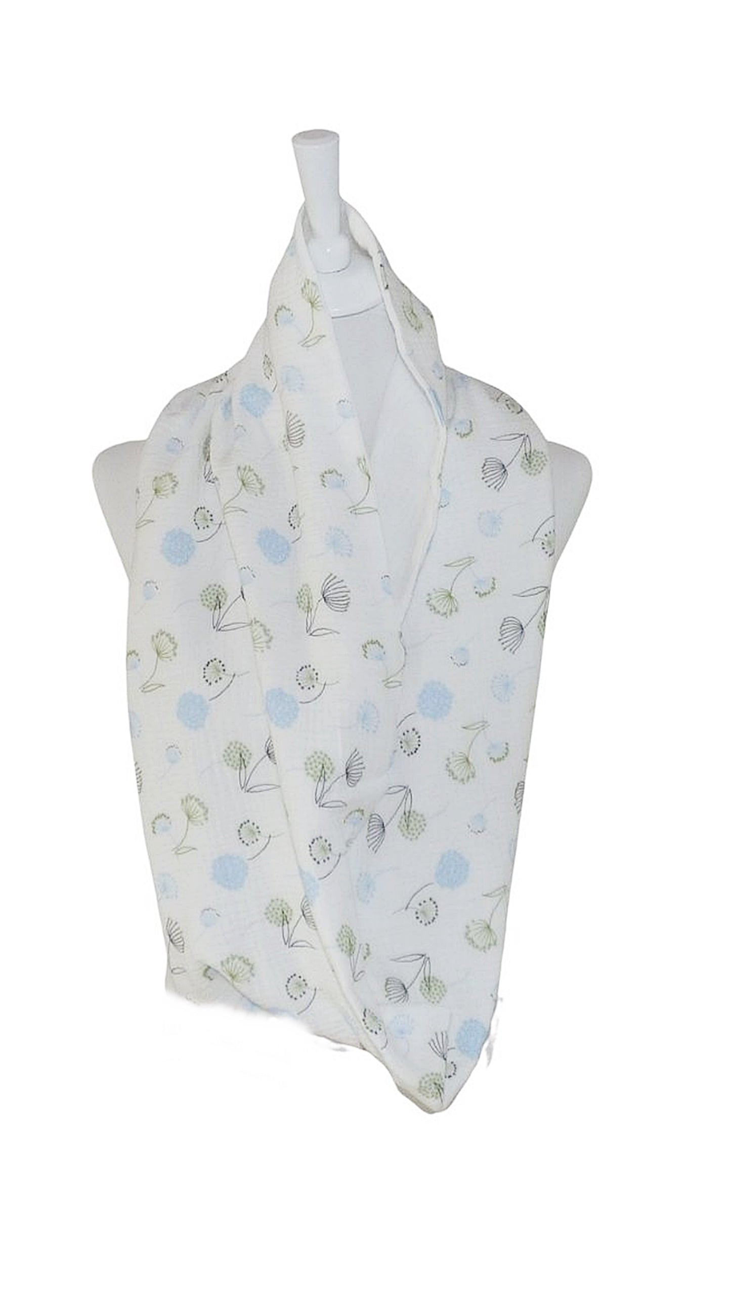 Loop muslin scarf white patterned with dandelions
