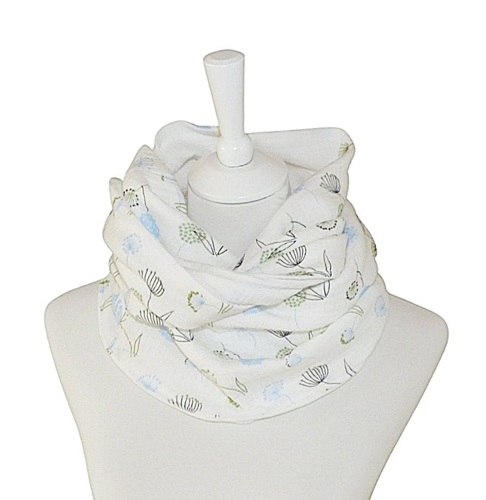 Loop muslin scarf white patterned with dandelions