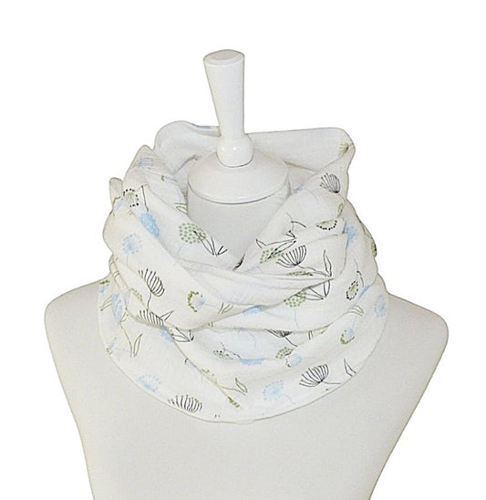 Loop muslin scarf white patterned with dandelions