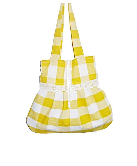 Tasche, gelb-weiß kariert mit Spitze