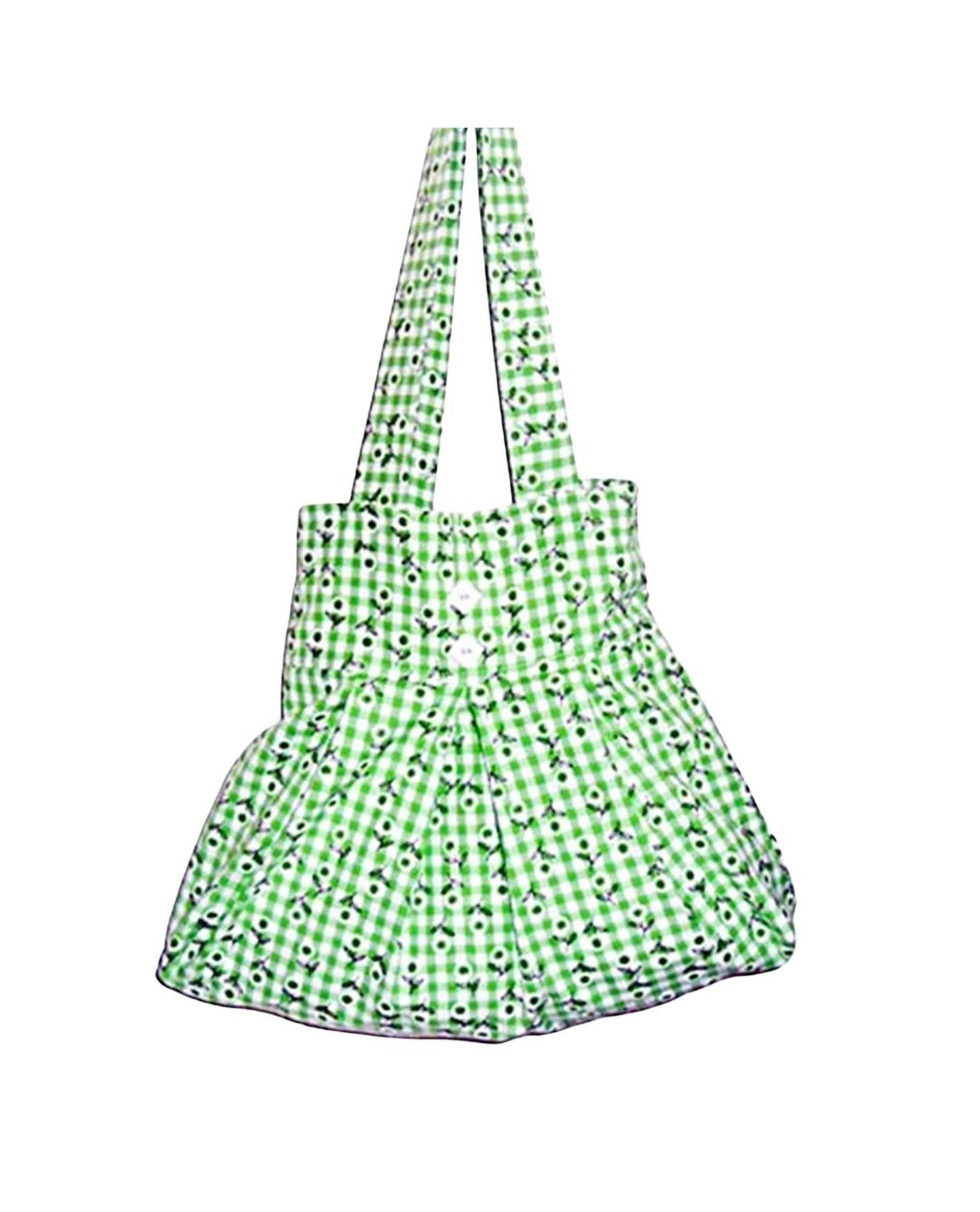 Schultertasche, apfelgrün, geblümt mit Stickerei